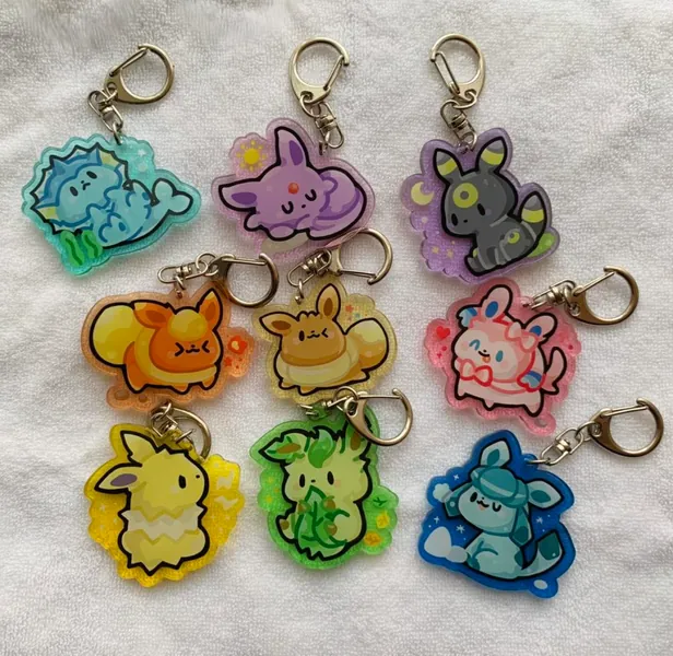 Acrylic Cute Eevee Keychains Pokemon Charms Eeveelutions Pendant - Umbreon