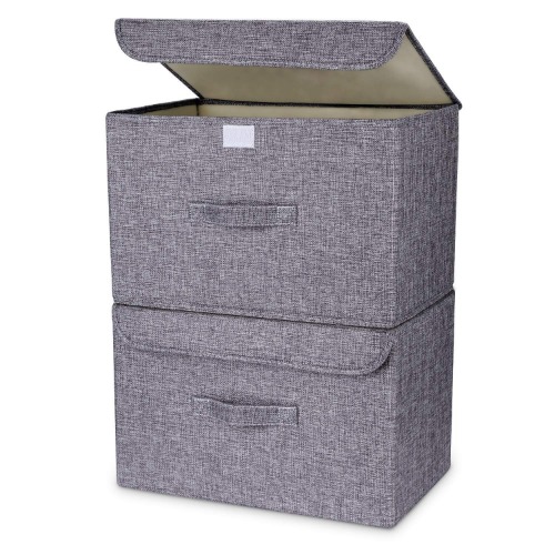 DIMJ 2Pcs Storage Bins, Fabric Storage Box with Lid, Foldable Large Basket Boxes with Handle Storage Organizer for Books, Clothes, Toys, Home, Bedroom, Closet, Office - Dark grey