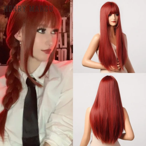 Cosplay Makima Synthetic Wigs Orange Red Ombre Long Straight Wigs for Women Synthetic Wig with Bangs Heat Resistant Fiber Wigsir - AliExpress 
