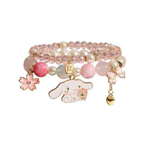 Cinnamoroll Crystal Bead Bracelet Kuromi and My Melody Bracelets Sanrio Jewelry for Bff Friendship Best Friend Gift Cute Cartoon Kawaii Elastic Beaded Bracelets for Girls Women - Pink