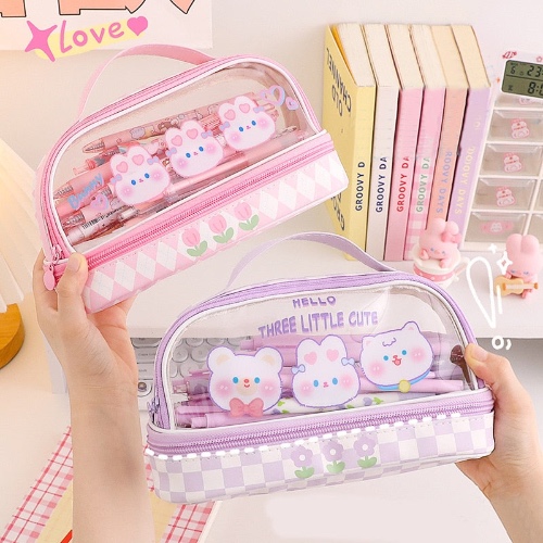 Kawaii Bunny Stationary & Make-up Bag - Pink
