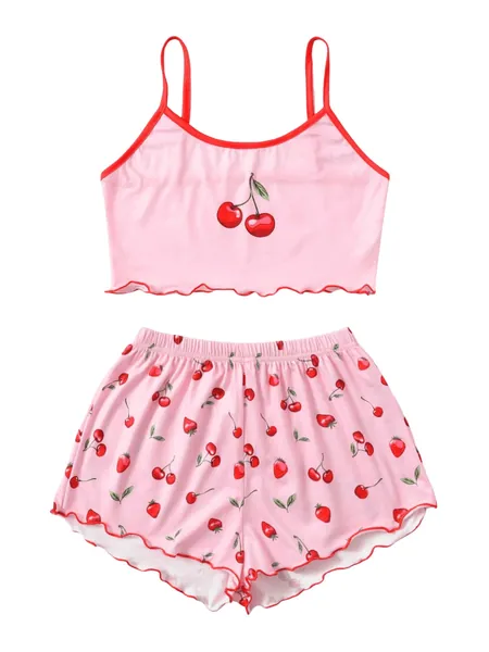 SweatyRocks Women's Summer Strawberry Print Cami Top and Shorts Sleepwear Pajamas Set