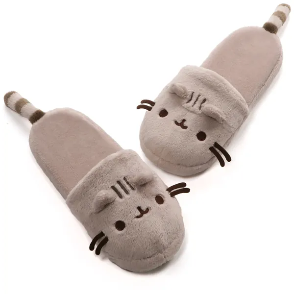 GUND Pusheen Cat Plush Stuffed Animal Slippers, Gray, 12"