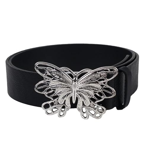 Fairy Grunge Leather Belts Y2K Women Butterfly Fairycore Punk Goth Buckle Grommet Waist Belt Accessories - Black - 110cm/43?