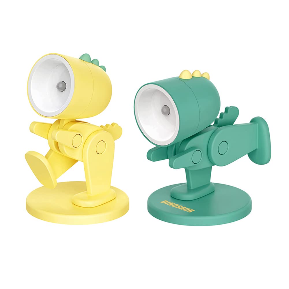 RuiDay Mini Nachtlicht kinder lampe,LED Cute Nachtlicht mit Handyhalter, Kawaii deko Haustier Hund Dino Hase und Hirsch,Faltbar Tischlampe für Schlafzimmer Baby Zimmer (2 Stück-D)