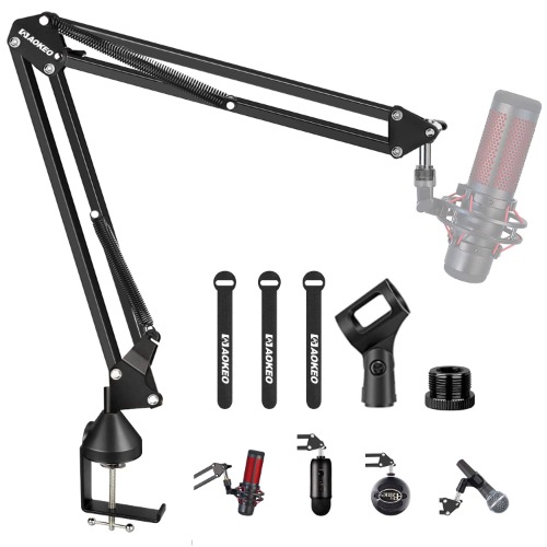 Microphone Boom Arm,Aokeo AK-35 Adjustable Compact Mic Suspension Boom Scissor Arm Stand For Blue Yeti,Snowball iCE, HyperX QuadCast,SoloCast,Elgato Wave,Etc