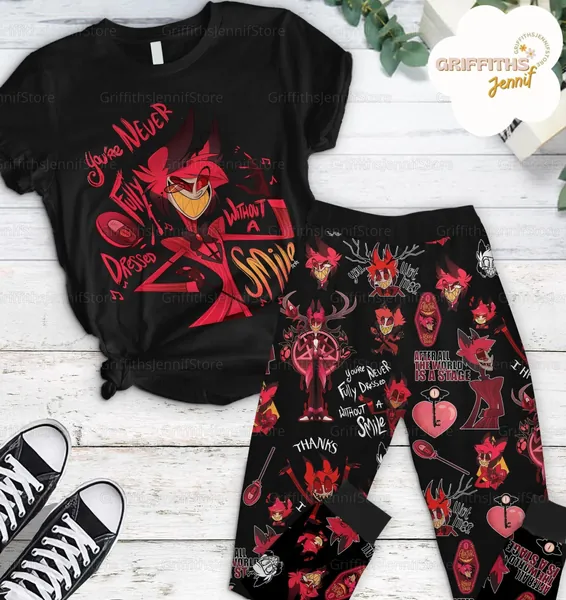 Hazbin Hotel Pajamas Set, Alastor Pajamas Set, Hazbin Hotel Pajamas For Party, Alastor Pajamas Family, Hazbin Hotel Set Of Pajamas