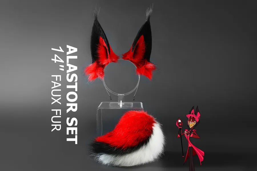 Faux Fur Alastor Ears Hazbin Hotel Alastor Tail - Alastor Ears And Tail Hazbin Hotel - Hazbin Hotel  Alastor Ears Cosplay Ears Headband