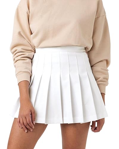 SCKTOO Womens Girl High Waisted Pleated Tennis Skirt School A-Line Skater Skirts with Lining Shorts - X-Small - A-white
