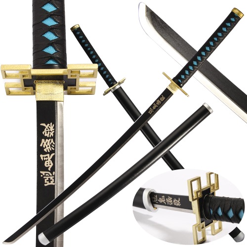 Jaxmoon Demon Slayer Sword Real Steel, About 41 inches Anime Swords with Leather Scabbard, Handmade Real Metal Samurai Sword for Cosplay, Zenitsu/Inosuke/Rengoku Katana Sword A Variety of Styles - Tokitou Sword