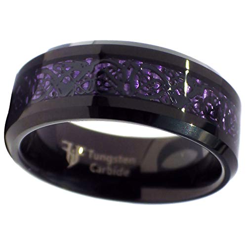Fantasy Forge Jewelry Tungsten Black Celtic Dragon Ring Purple Carbon Fiber 8mm Womens Mens Sizes 5-17 - 16