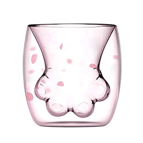 DBUKSNO 6Oz Pink Cat Paw Glass Coffee Mugs Clear Double Wall Glasses Insulated Glass Milk Tea Juice Wine Whiskey Water Glass Cup (Pink Cat Paw) - Pink Cat Paw