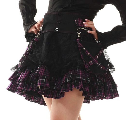 Lolita Charm Women's Punk Lolita Nana Skirt - Size XL Black and Purple