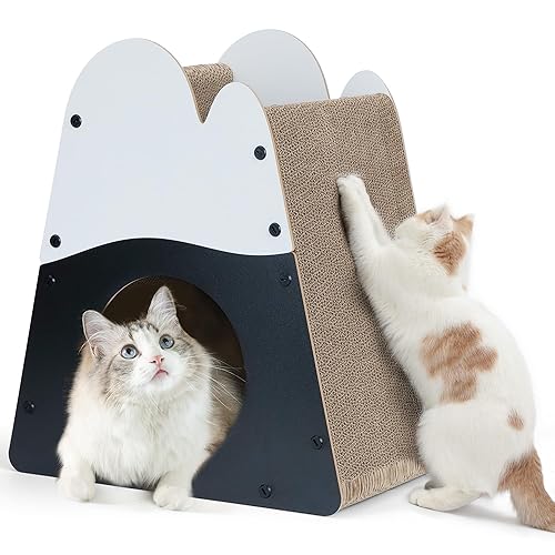 FUKUMARU Cat Scratcher House, 19.5 Inch Cozy Cardboard Cat Scratcher, Moutain Shape Vertical Bed Lounger, Durable Cats Scrathing Pad for Indoor Cats, Safe & Secure
