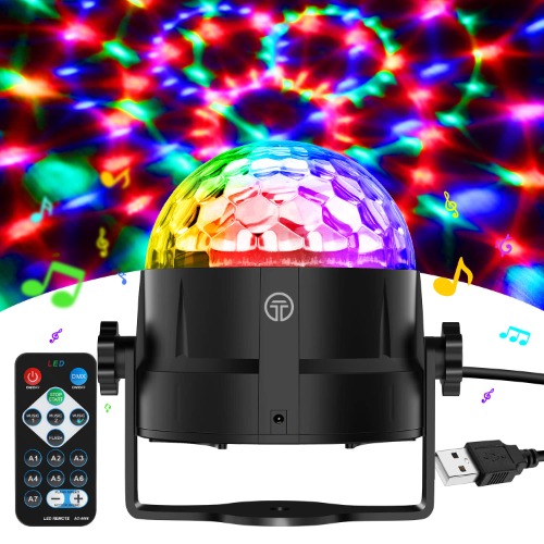 Disco Lights, 360°Rotation Sound Activated 【Portable 】Disco Ball Lights with 4M/13ft USB Power Cable, 3W RGB Party Lights with Remote Control for Kids Birthday/Family Gathering/Christmas Party/Home
