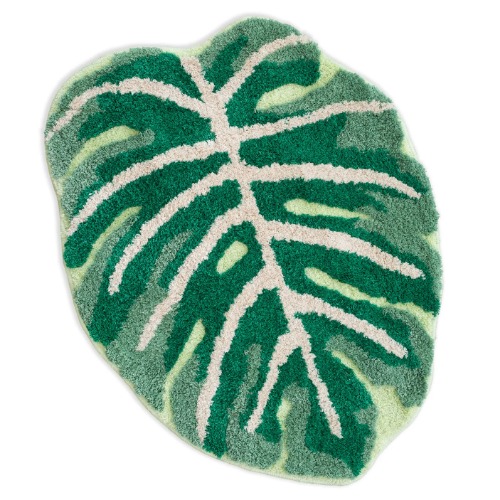 FrecklePot FRECKLEPOT Monstera Non Slip Bath Mat or Kitchen Tufted Rug,Plant Leaf Shaped Kids Pets Floor Mat Carpet,Green,23.6x31.5inch