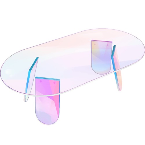 Acrylic Coffee Table, Iridescent Glass End Table Round Side Table for Home Living Room Office Reception