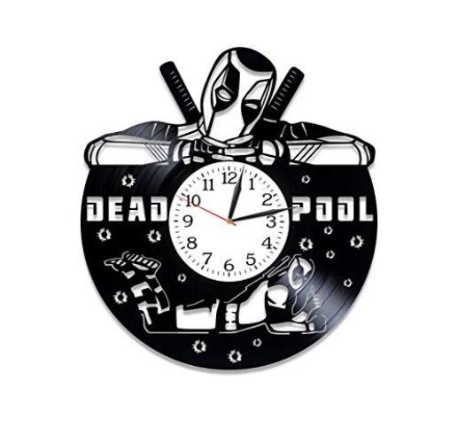 Kovides Xmas Gift Idea for Boys Movie Art Deathpool Wall Art Comics Gift Lp Vinyl Retro Record Wall Clock Exclusive Birthday Gift for Man Deathpool Clock Wall Clock Vintage