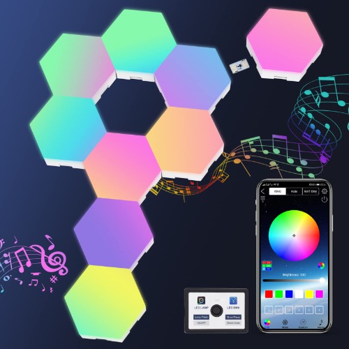 Hexagon Lights, Hexagon Led Lights, Hex Lights for Wall Led with APP Smart Control Hex Led Tiles and Music Sync RGBIC, Led Light Wall Panels for Gaming Room, Bedroom, Led Wall Decor, Light Panels
