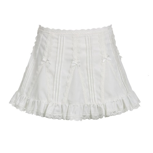 White Frill Kawaii Fairycore Bow Cute A-line Mini Skirt - White / S