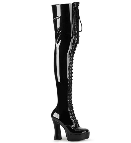 ELECTRA-3023 Sexy Thigh High Boots - 10 / Blk Str. Pat/Blk / 1.5