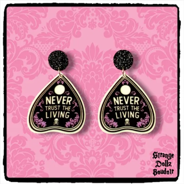 Never Trust the Living Earrings, Beetlejuice, Ouija Board, Cute gothic, Pastel Goth, gothic earrings