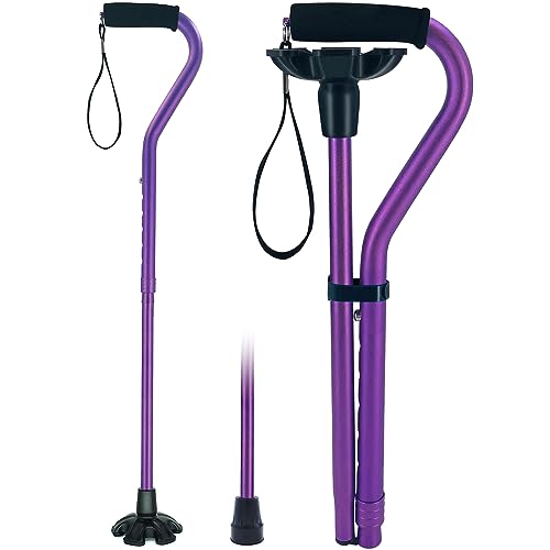 PortCanes Walking Cane for Women and Men Adjustable Folding Canes with Extra Stability Base and Offset Soft Cushioned Handle Walking Stick for Seniors - Purple_Frosted