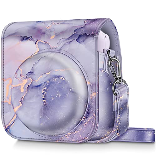 Fintie Protective Case for Fujifilm Instax Mini 12 Instant Camera - Premium Vegan Leather Bag Cover with Removable Adjustable Strap, Lilac Marble - lilac marble