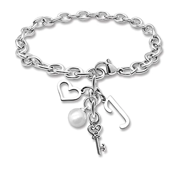 Initial A-Z Bracelets Gift for Women Girls Stainless Steel Chain Bracelet 26 Alphabet Jewelry Gifts for Birthday Anniversary Letter Bracelet Monogram Gifts for Sister Friend Girlfriends Mom 8.26 Inch