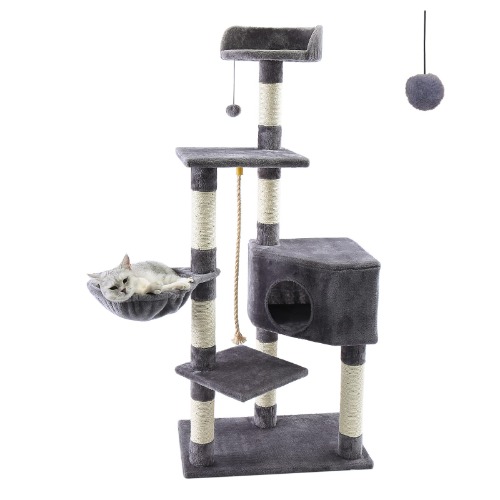PAWZ Road 54" Cat Tree,Kitty Toy Cat Scratching Post Natural Sisals Kitten Activity Tower Condo Stand Luxury Furniture for Small & Medium Cats Gray - Gray