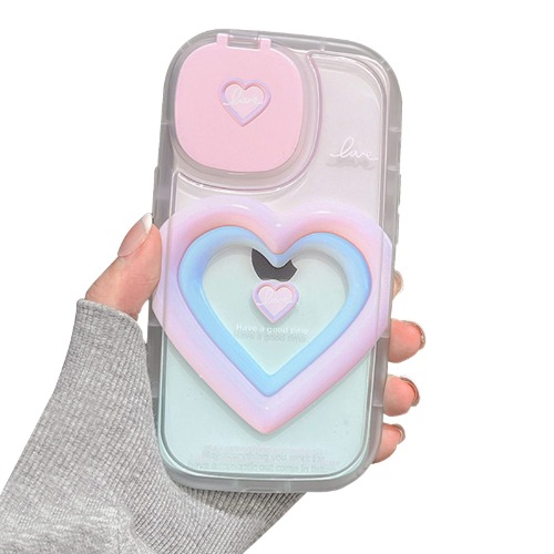 Lovmooful Compatible with iPhone 11 Case Cute Colorful Heart Design with Flip Mirror for Girls Women Soft TPU Shockproof Protective Girly for iPhone 11-Pink - iPhone 11 Pink