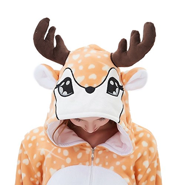 ABENCA Fleece Unicorn Onesie Pajamas for Women Adult Cartoon Animal Christmas Halloween Cosplay Onepiece Costume - Deer - Medium
