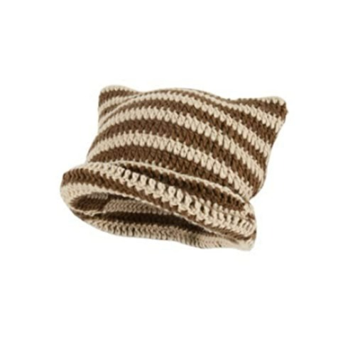 Crochet Hats for Women Cat Beanie Vintage Beanies Women Fox Hat Grunge Accessories Slouchy Beanies for Women - Brown