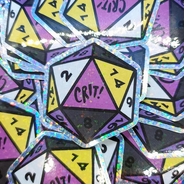 Crit! Non-Binary Pride D20 Sticker