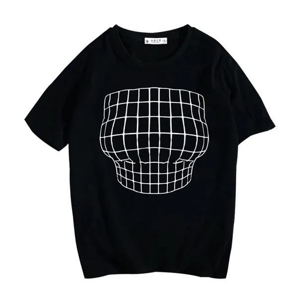 NB TIK Tok Big Boobs T-Shirt Magnified Chest Optical Illusion Grid Short Sleeve Round Neck Visual Trap T-Shirt