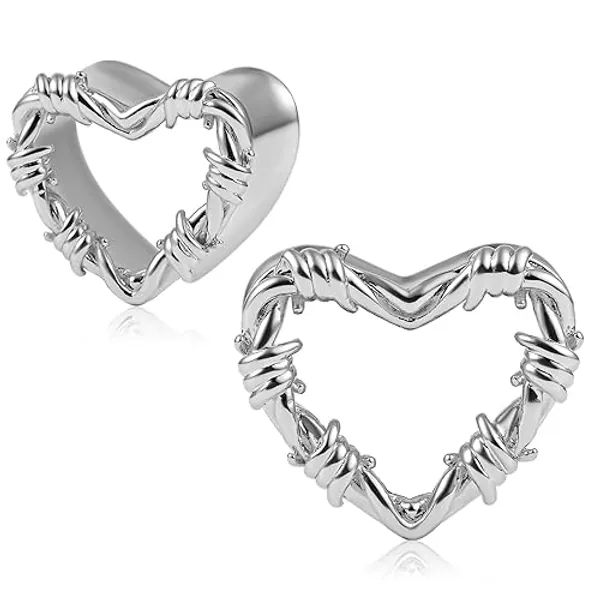 Vankula Ear Tunnels 1 Pair Flesh Stretcher Double Flared Plugs Gauges Rope Knot Heart Stainless Steel Ears Piercing Jewelry for Men Women 8mm to 19mm - 14mm(9/16") - Silver