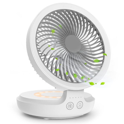 Wasuka Portable Desk Fan, USB Rechargeable Electric Table Fan Oscillating Desktop Quiet Fan with 4 Speeds and LED Night Light, Personal Foldable Air Cooling Fan for Home Office Travel