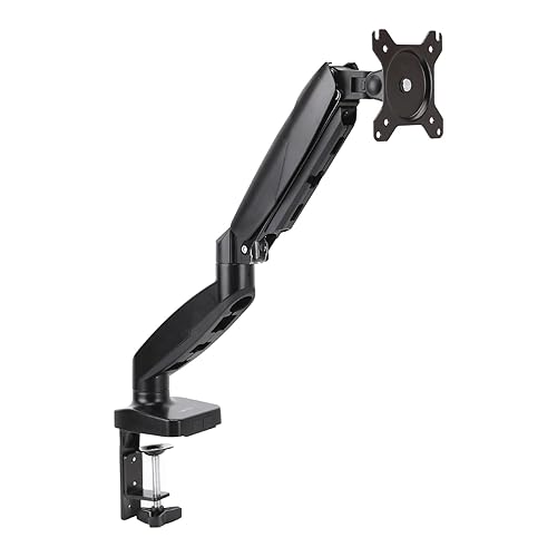 Amazon Basics Gas Spring Single Computer Monitor Arm Mount, Adjustable, Holds Monitors up to 27 Inches (68.6 cm), Black - Black - Single - Gas Spring Monitor