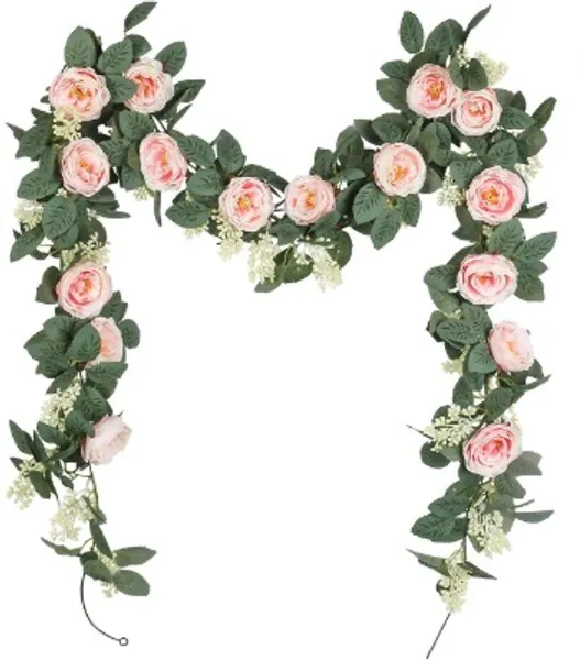 U'Artlines 2PCS(13FT) Fake Rose Vine Garland Artificial Flowers Plants for Hotel Wedding Home Party Garden Craft Art Decor(Pink)