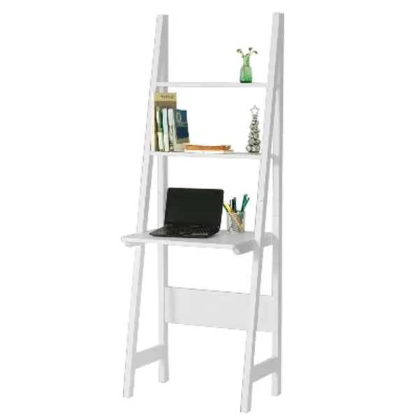 SoBuy® White Wooden Storage Display Shelving Ladder Shelf with Desk and 2 Shelves, 64x39x180cm, FRG60-W