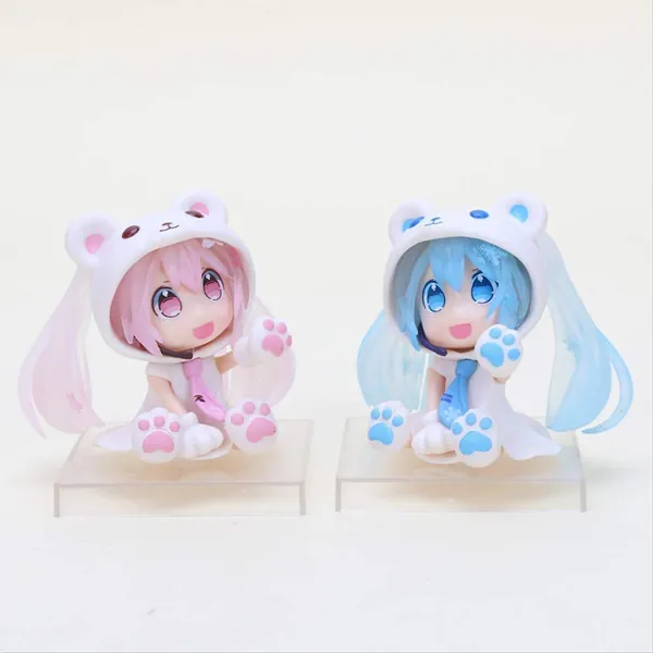 2pcs 6cm Kawaii Anime Figure Pink Q Version Hatsune Miku Figure Sakura Bear Hatsune Miku Figure Model Collectible Toy