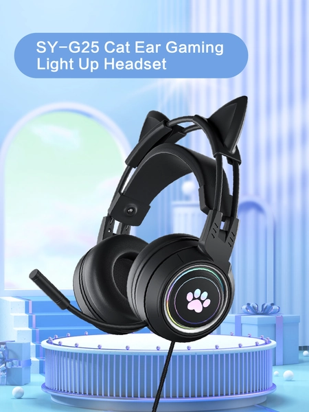 Auriculares para deportes electrónicos con música para juegos, auriculares con reducción de ruido todo incluido, auriculares de estilo lindo para transmisión en vivo de celebridades de Internet para hombres y mujeres con volumen y micrófono ajustables en forma de oreja de gato