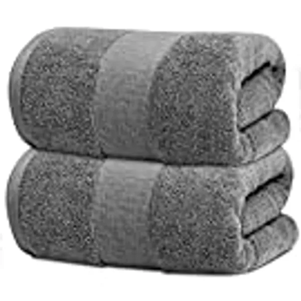 White Classic Resort Collection Soft Bath Sheet Towels | 35x70 Oversize Large Luxury Hotel Plush & Absorbent Cotton Bath Sheet [2 Pack, Smoke Grey]