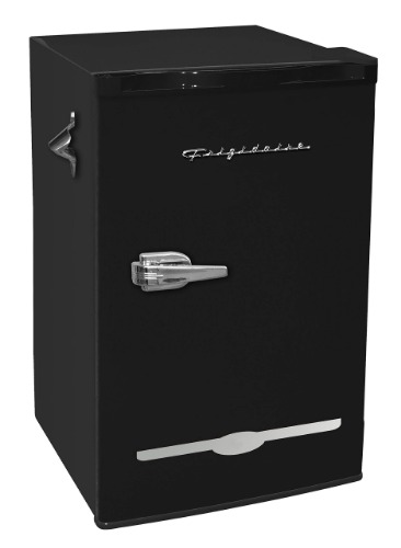 FRIGIDAIRE EFR376-BLACK 3.1 Cu Ft Black Retro Bar Fridge with Side Bottle Opener - BLACK Single Door Fridge
