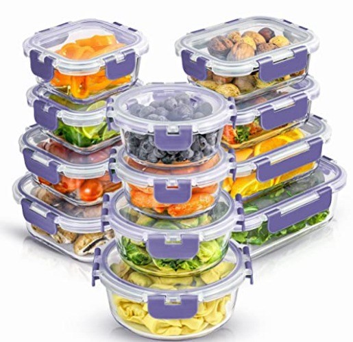 JoyJolt 24pc Borosilicate Glass Storage Containers with Lids. 12 Airtight, Freezer Safe Food Storage Containers, Pantry Kitchen Storage Containers, Glass Meal Prep Container for Lunch - Color Very Peri