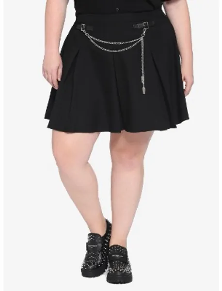 Black Coffin Chain Pleated Skirt 