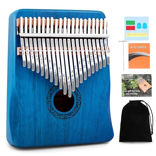 Kalimba Thumb Piano,YUNDIE Portable 21 Keys Mbira Finger Piano with Tune Hammer and Study Instruction,Musical Instruments Gift for Kid Adult Beginners Professional(Blue) - 21keys - Blue