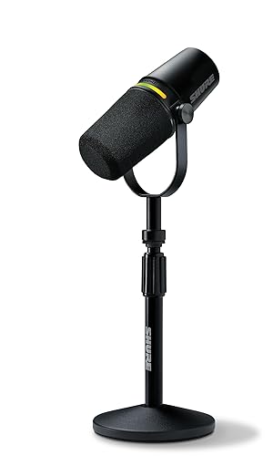 Shure MV7+ Podcast Dynamic Microphone with Stand. OBS Certified, Enhanced Audio, LED Touch Panel, USB-C & XLR Outputs, Auto Level Mode, Digital Pop Filter, Podcasting, Streaming, Recording - Black - Gen 2