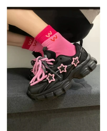Black Pink Star Sneakers Shoes - Kimi