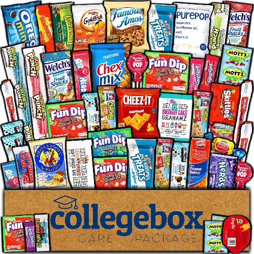 COLLEGEBOX Valentines Day Snack Box Variety Pack Care Package (50 Count) Treat Basket Stuffers Kids Teens Grandchildren Men Women Adults Candy Food Cookies Chips Arrangement Mix College Student Sampler Office - 